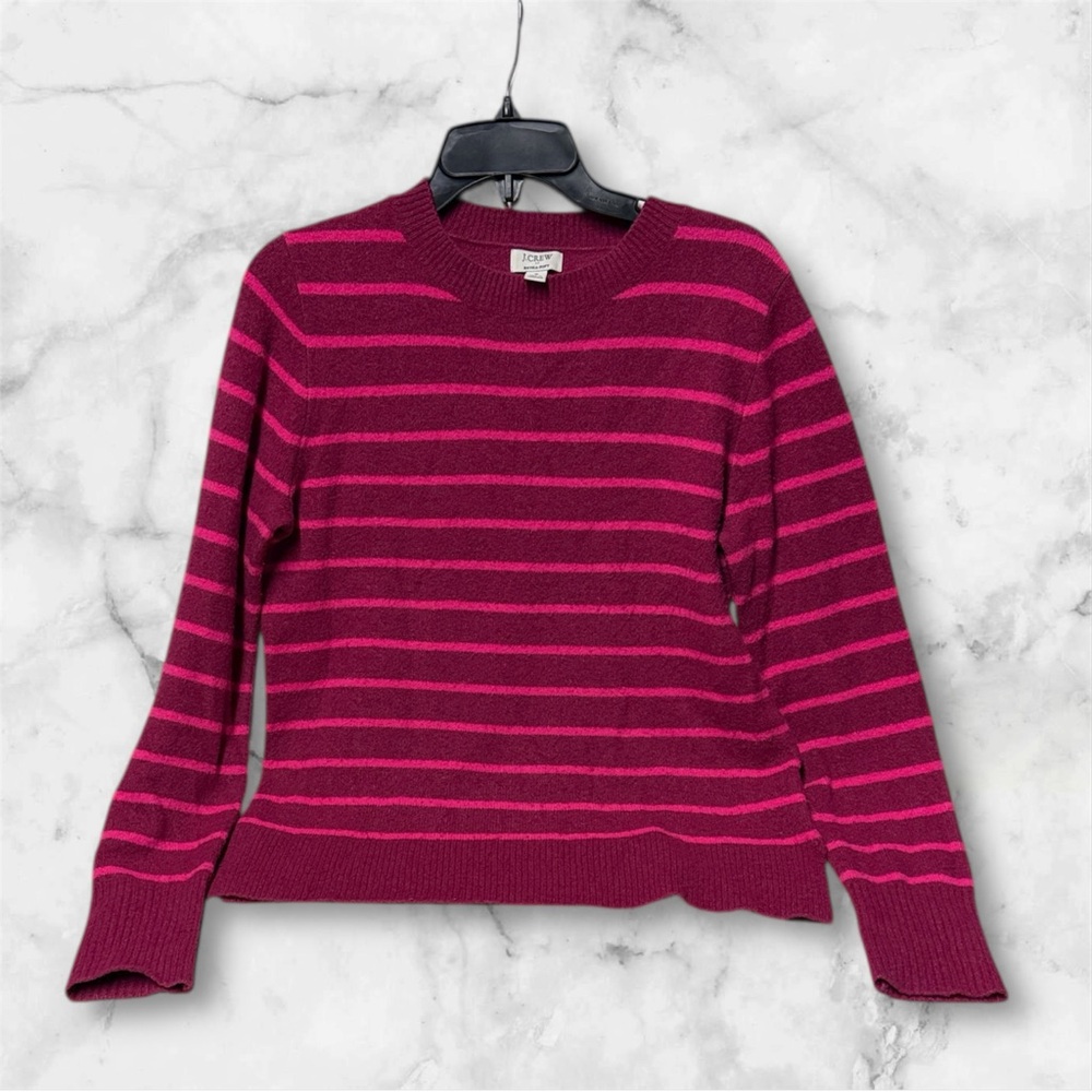 J. Crew extra soft Pink burgundy horizontal stripes Crew Neck Sweater wool blend